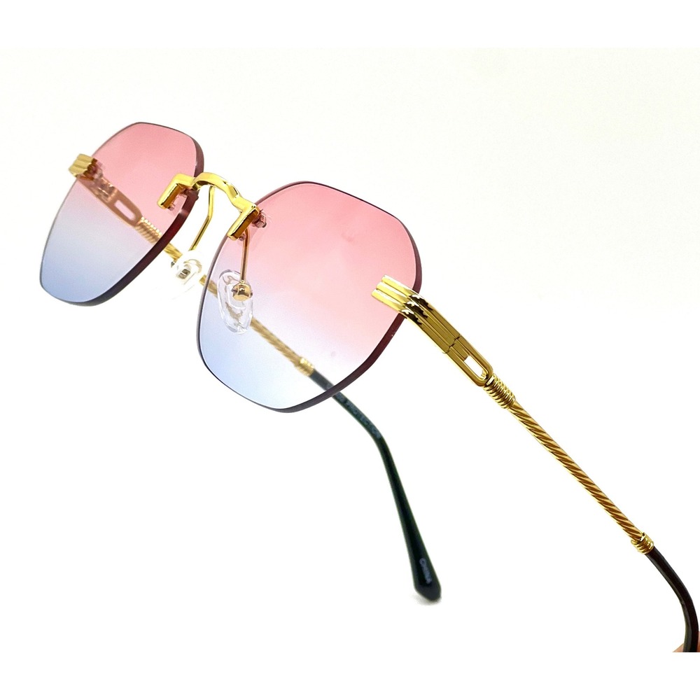Sunglasses Retro Gold Frame Frameless Flat Lens Festival Beach Shades Lentes New